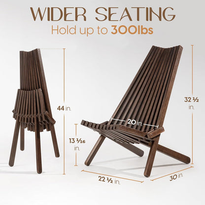 IDZO Elina FSC Eucalyptus Tamarack Chairs, 300Lbs Capacity Modern Adirondack Style, Wooden Folding