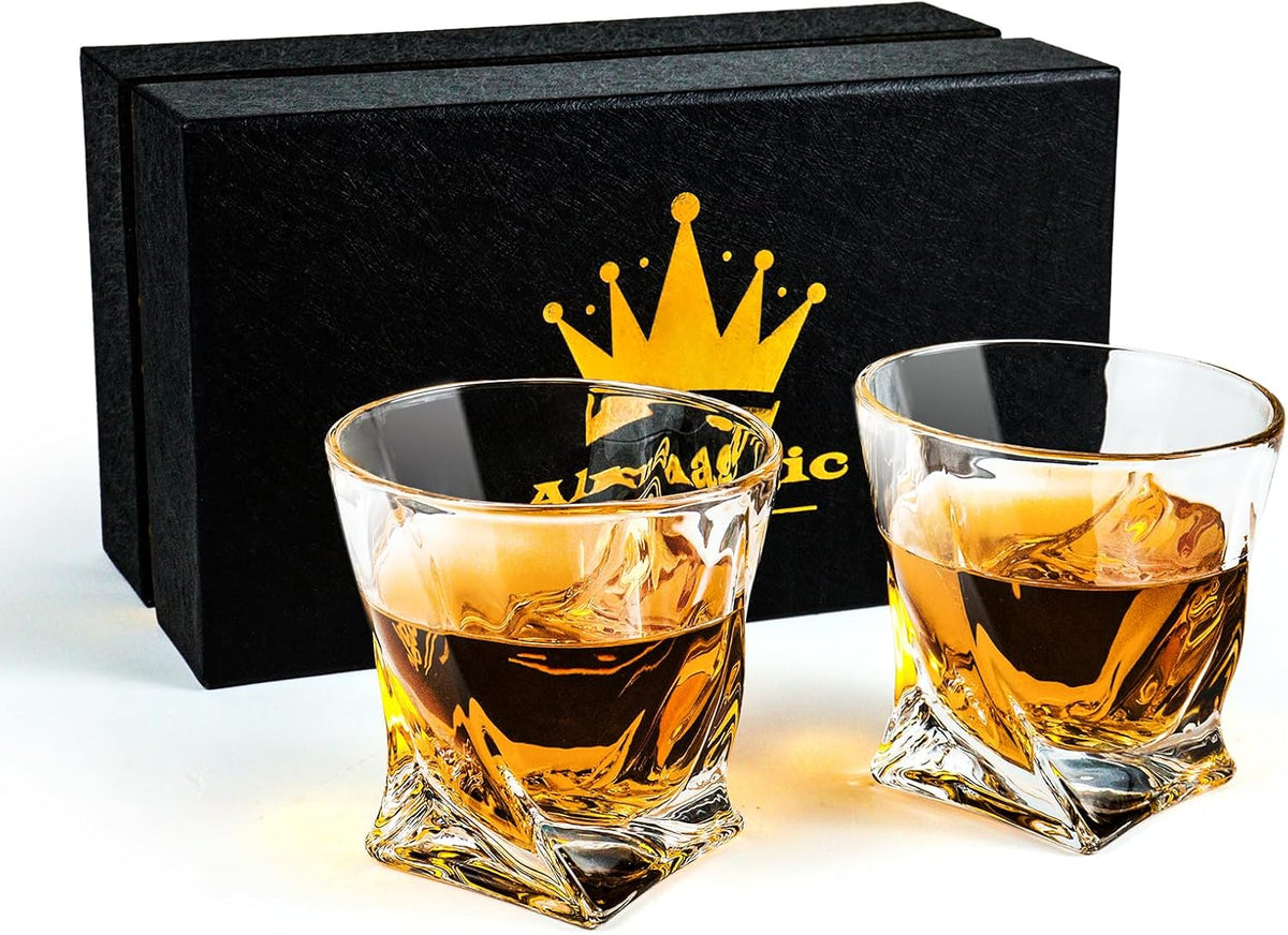 Crystal Whiskey Glasses Set of 2 (11 Oz), Old Fashioned Glass Packaged in Sturdy Gift Box, Unique