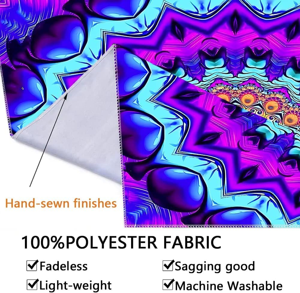 PSYHILAR Blacklight Mandala Tapestry for Bedroom, Black Light Posters for Adults and Teens