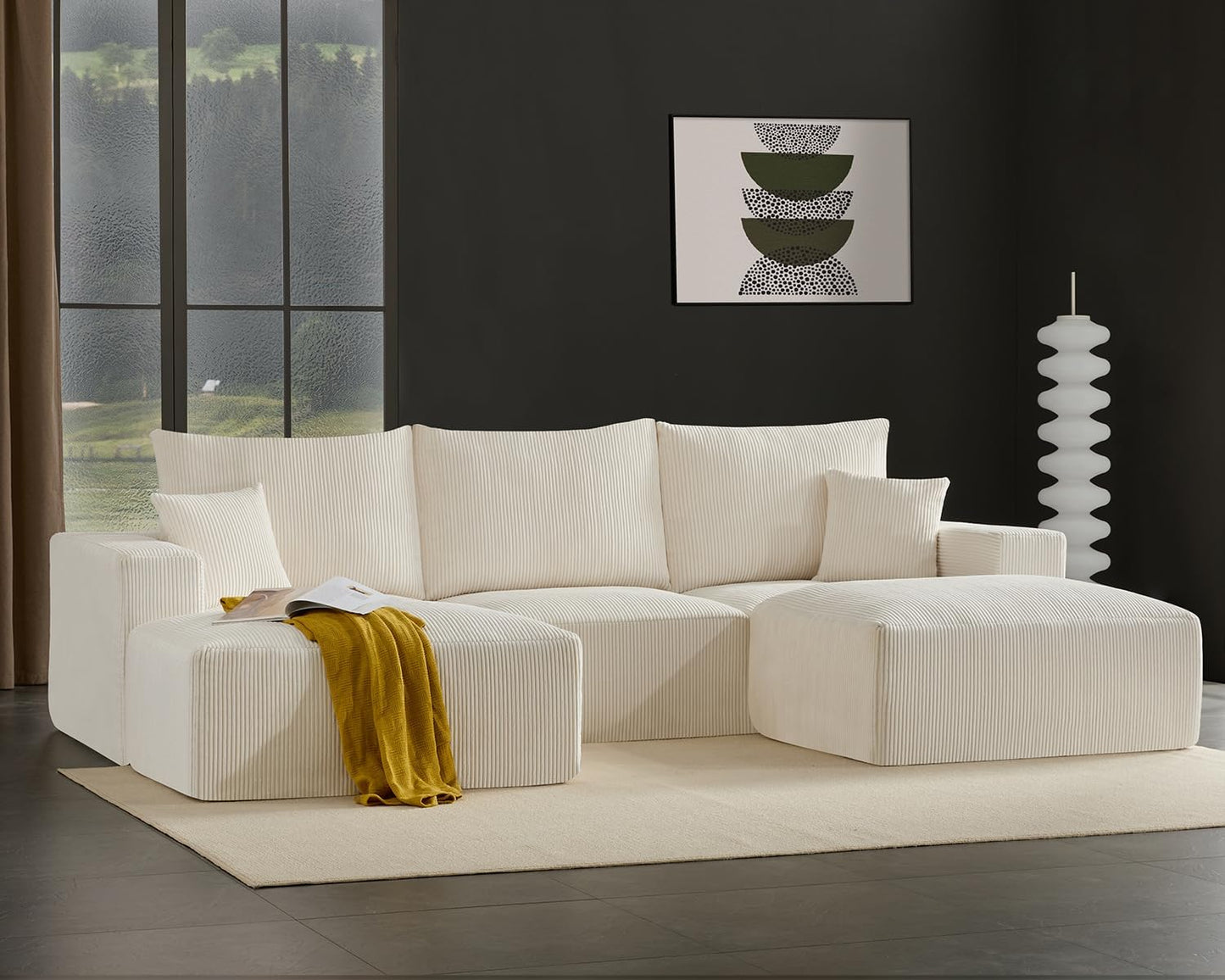 40" Square Stuffed Ottoman Pouf for Sofa Couch, Corduroy Poufs with Foam Chunk Filling, Furry &