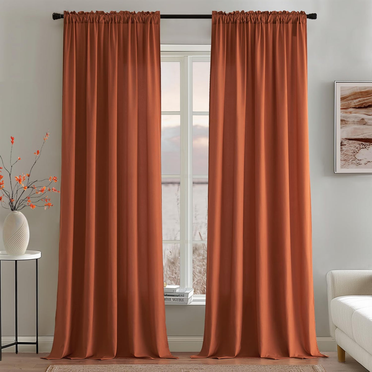 MIULEE Terracotta Privacy Sheer Curtains That Let Light in 96 Inches Long Non-See-Through Semi