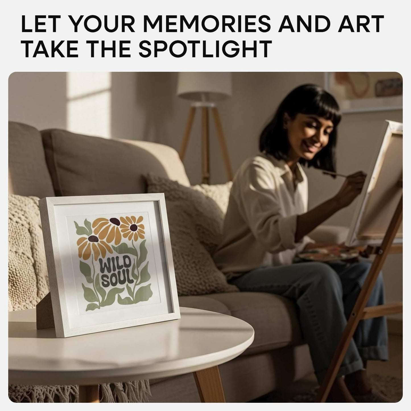 Homeforia 10x10 White Picture Frame, High-End Oak 10 x 10 Square Wooden Frames with Mat 8 by 8