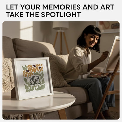 Homeforia 10x10 White Picture Frame, High-End Oak 10 x 10 Square Wooden Frames with Mat 8 by 8