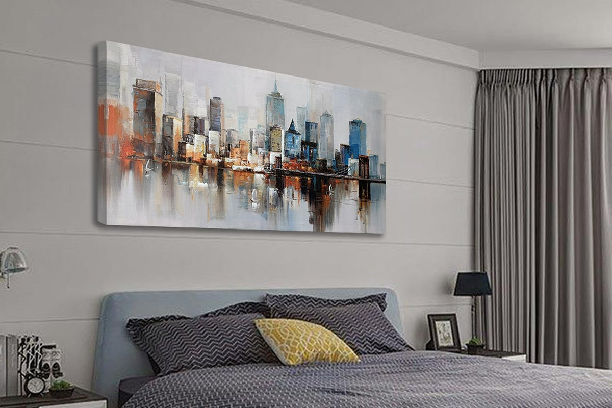 Arjun Brooklyn Bridge Wall Art Modern New York City Abstract Canvas Cityscape NY Painting Large