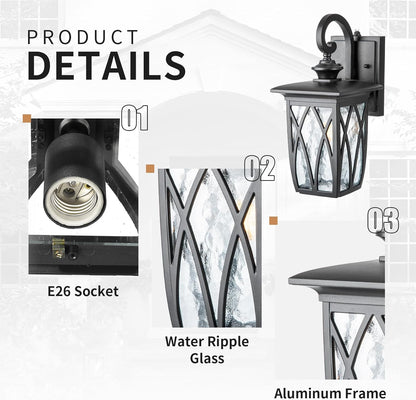 JYZ Dusk to Dawn Outdoor Wall Lantern, Craftsman Style Large Exterior Sconce Light with Water