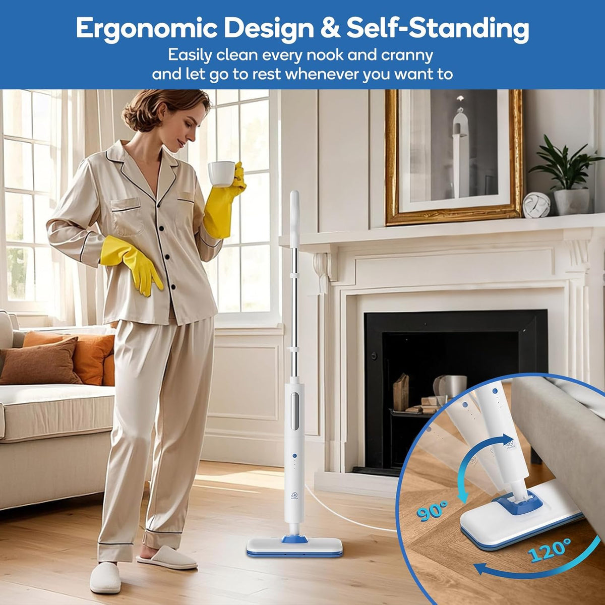 Steam Mop for Floor Cleaning,15-Second Setup,Chemical-Free Floor Steam Cleaner for