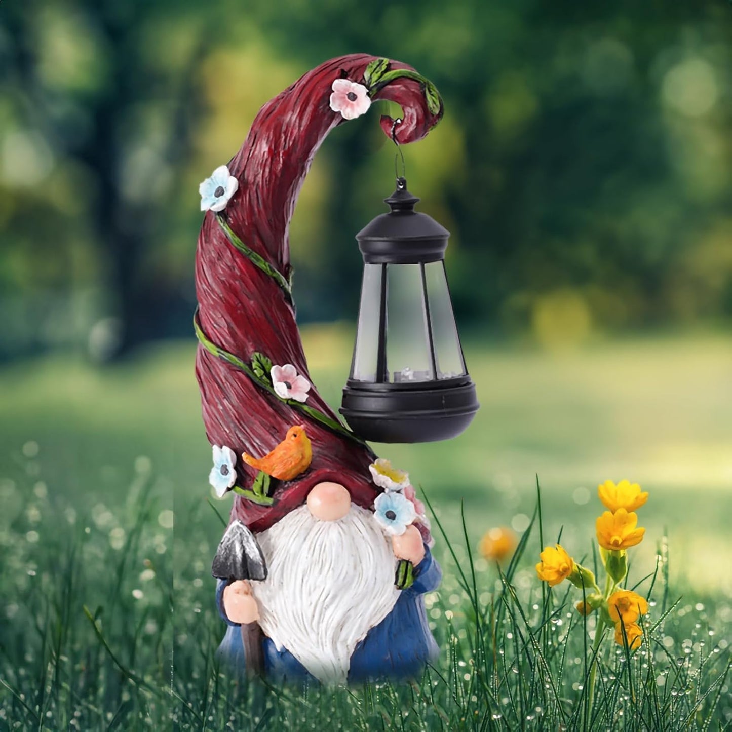 Gnome Garden Decor Statue Solar Gnomes Decorations for Yard with Lantern Light Outdoor Decorations
