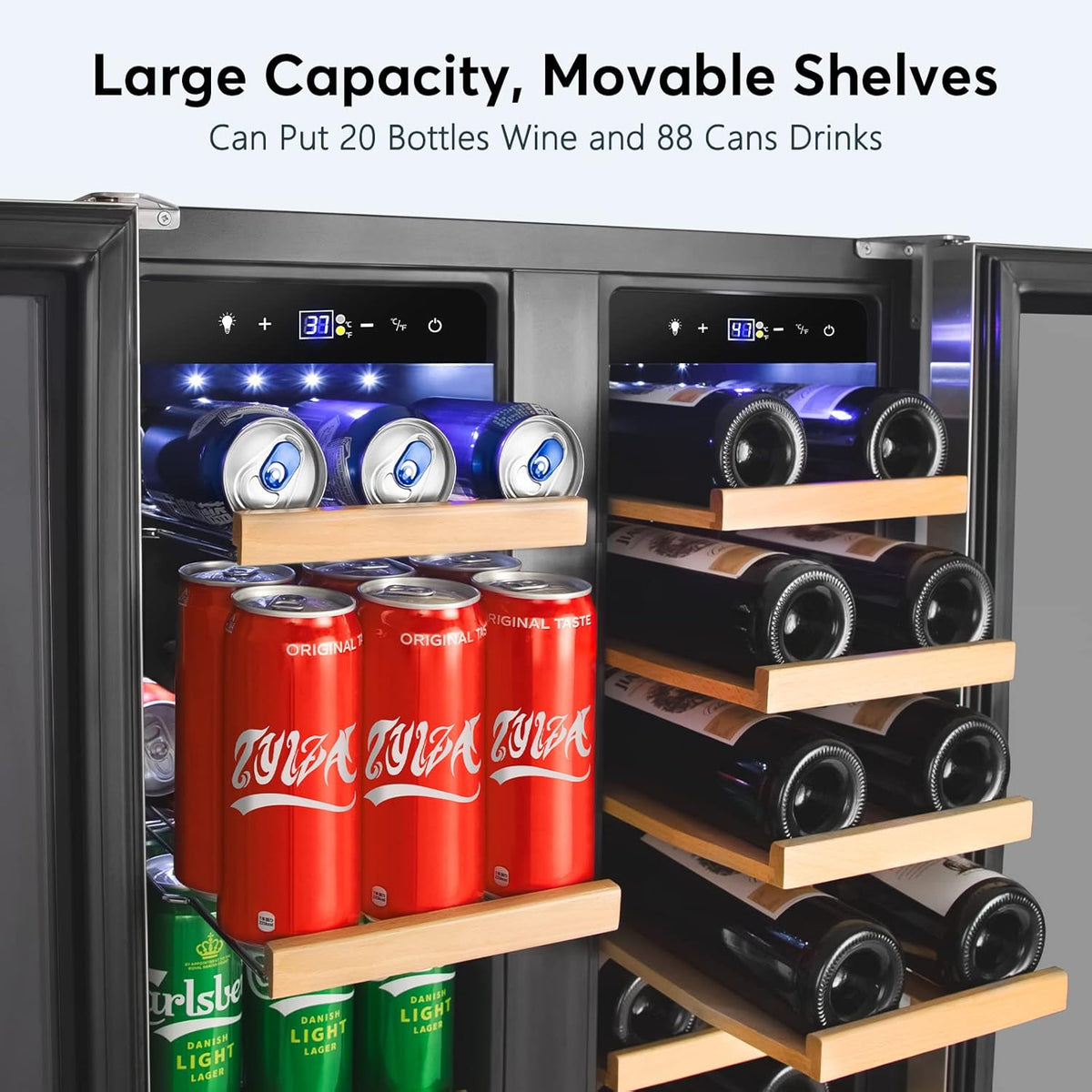 Tylza Upgraded Wine and Beverage Refrigerator 24 Inch, Dual Zone Wine Beverage Cooler with French