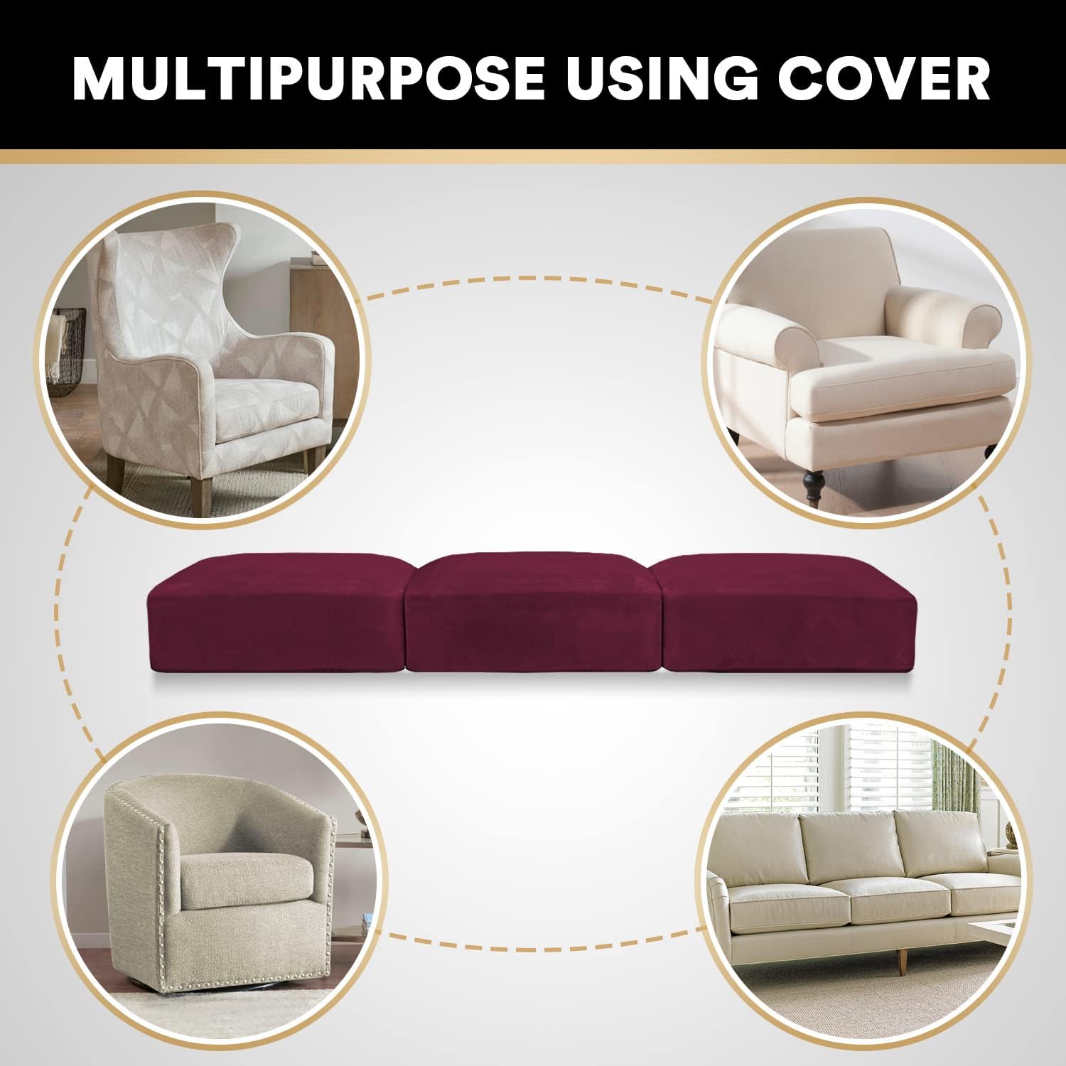 PrinceDeco Stretch Couch Cushion Covers Fitted Individual Seat Couch Slipcover Sets Velvet Fabric