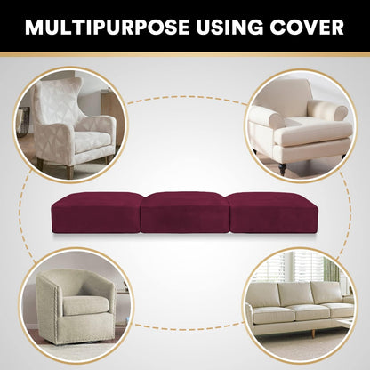 PrinceDeco Stretch Couch Cushion Covers Fitted Individual Seat Couch Slipcover Sets Velvet Fabric