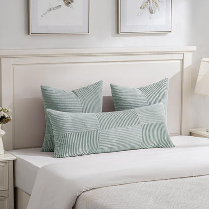 Fancy Homi Set of 2 Grey Blue Boho Long Lumbar Body Decorative Throw Pillow Cover 14x36 Inch for
