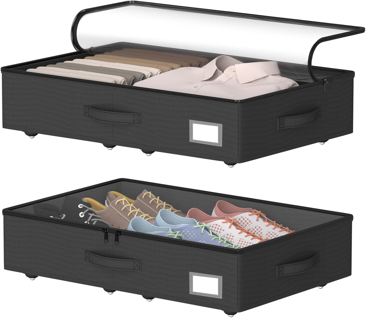Underbed Storage With Wheels, No Assembly Required - 5.5 Inch Height Black Underbed Bins, Low