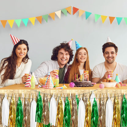 3P Sage-Green Beige-Mint Gold Foil Fringe Metallic Tassel Garland Banner, Tassels Banner Streamers