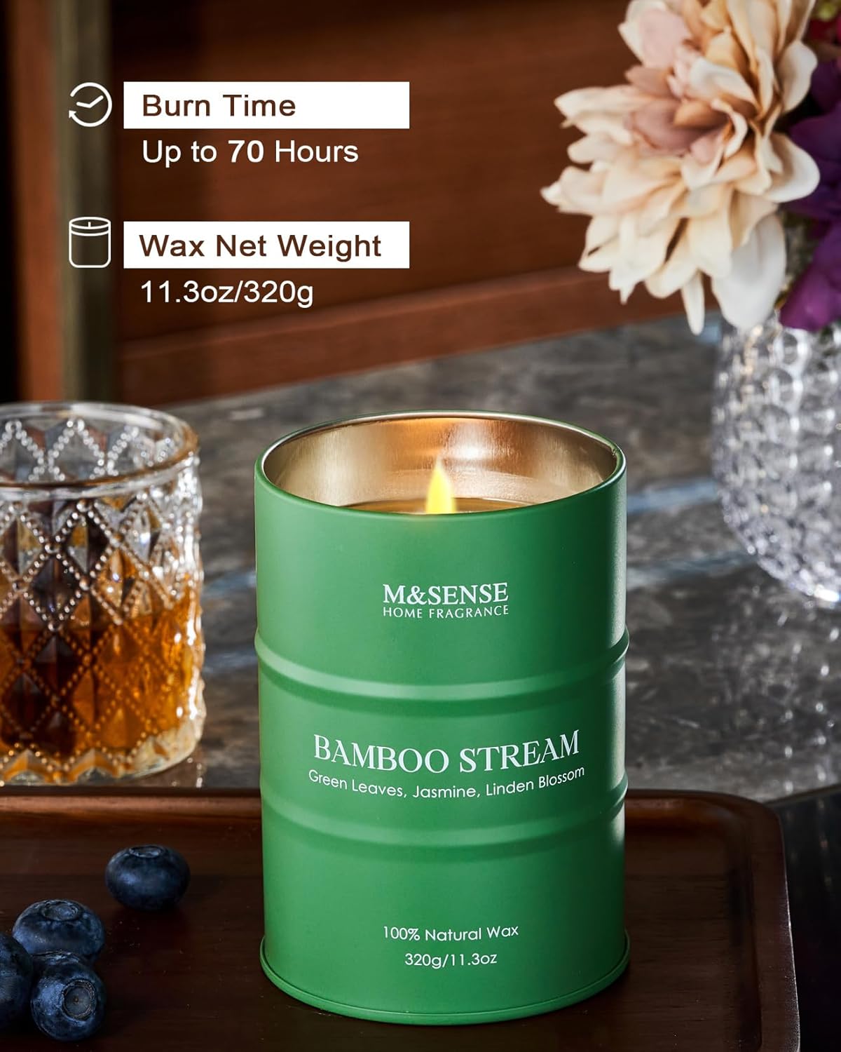 M&SENSE Bamboo Scented Candles Natural Non Toxic, Aromatherapy Candle for Stress Relief Meditation