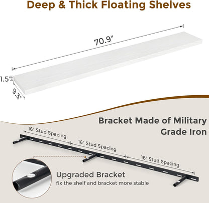 72 Inch Floating Shelves White, 72 x 9 Rustic Wooden Fireplace Mantel, 9 Inch Floating Shelf for
