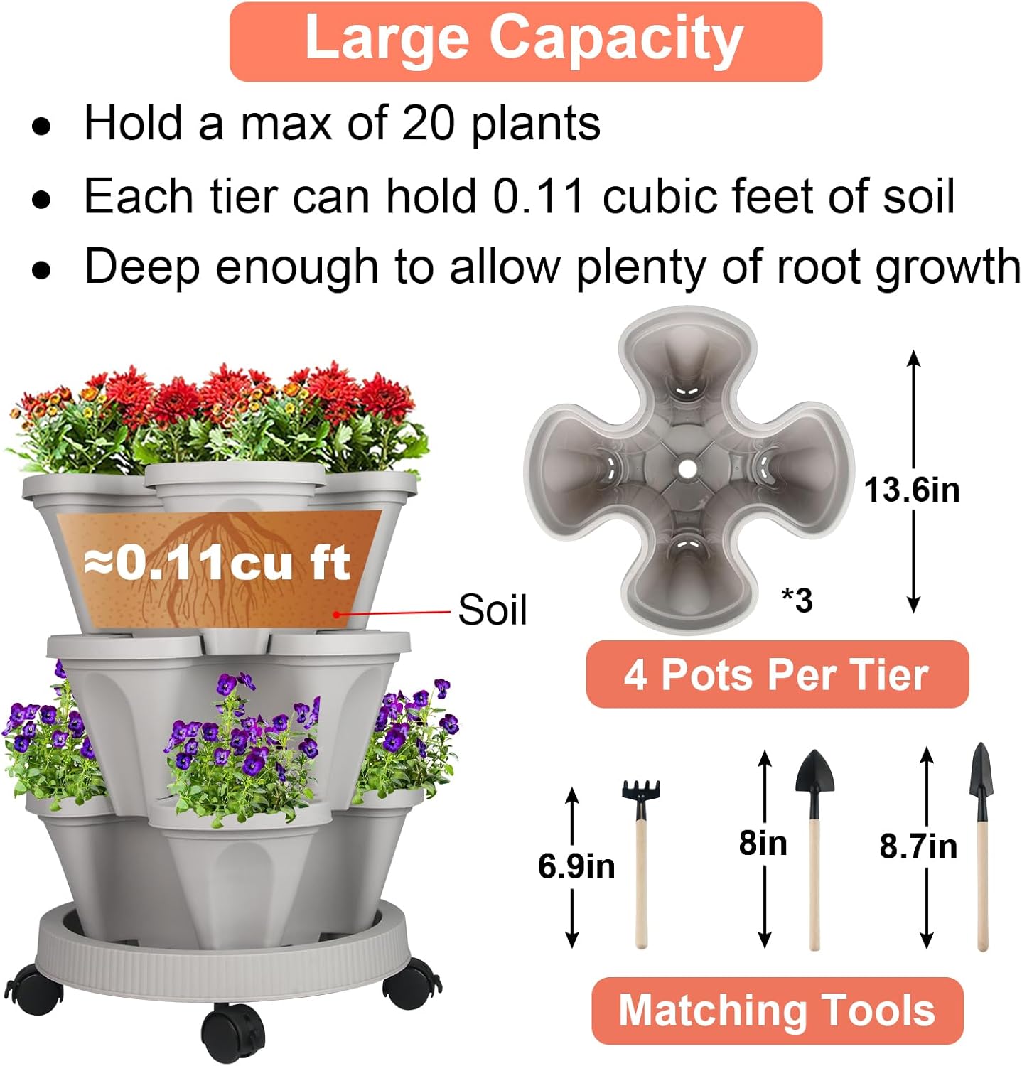 Vertical Planter 3 Tier Stackable Planters Garden Planters Strawberry Herb Flower and Vegetable
