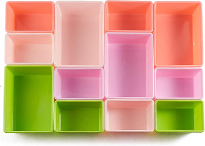 Amazon Basics Kids Toy Storage Organizer With 12 Plastic Bins, White Wood With Pink Bins, 10.9" D x