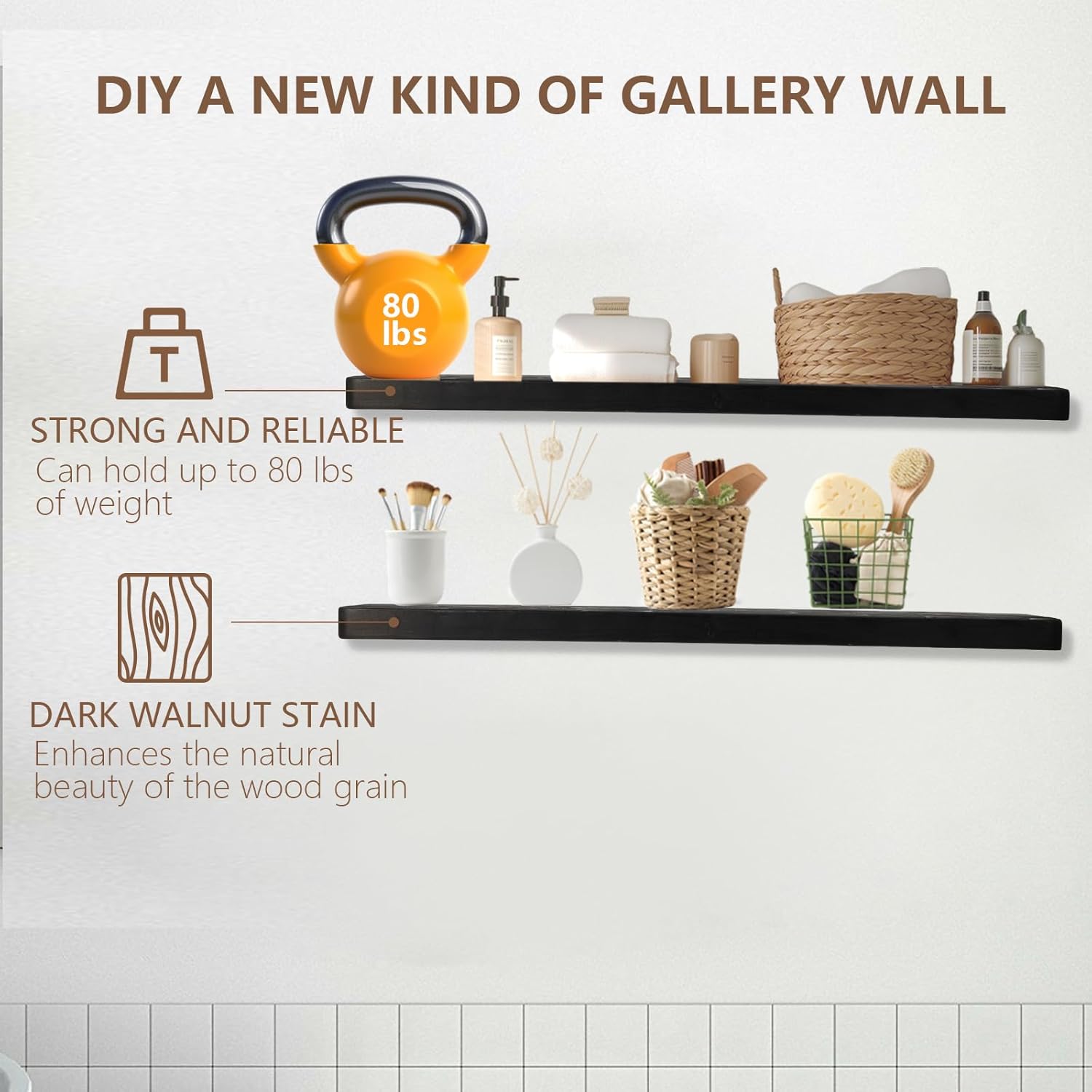 Solid Wood Floating Shelves Set of 2 - Natural, Warp & Crack Resistant 23.62 Inch Wall Shelf with