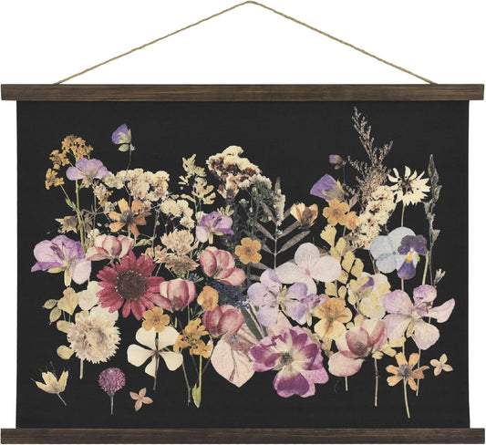 American Art Decor Framed Dried Flowers Tapestry Wall Art - Botanical Print with Blue, Yellow &