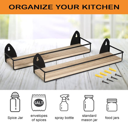 TJ.MOREE 2 Pack Spice Rack Wall Mount Rustic Style Hanging Spice Organizer for Wall, Kitchen Spice