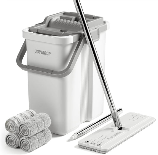 JOYMOOP Mop and Bucket with Wringer Set, Flat Squeeze Mop Flat Head, Dust Mops for Wall Cleaner