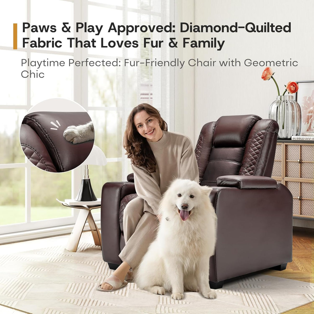ANJ Power Home Theater Seating, PU Leather Electric Recliner Chair with Powered Headrest, Dual