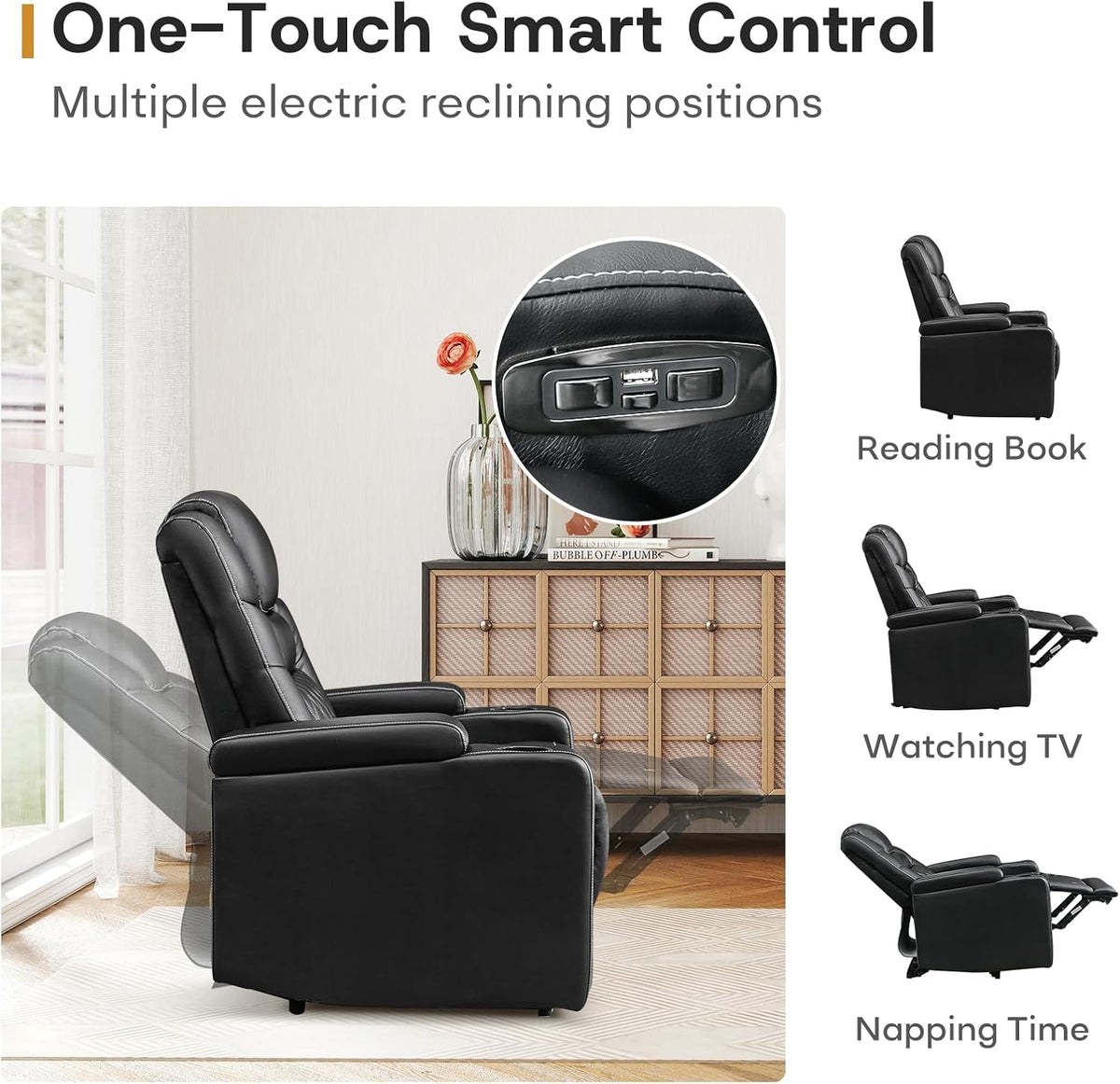 ANJ Power Home Theater Recliner Chair Set of 3, Electric Movie Theater Seating Reclining Chairs