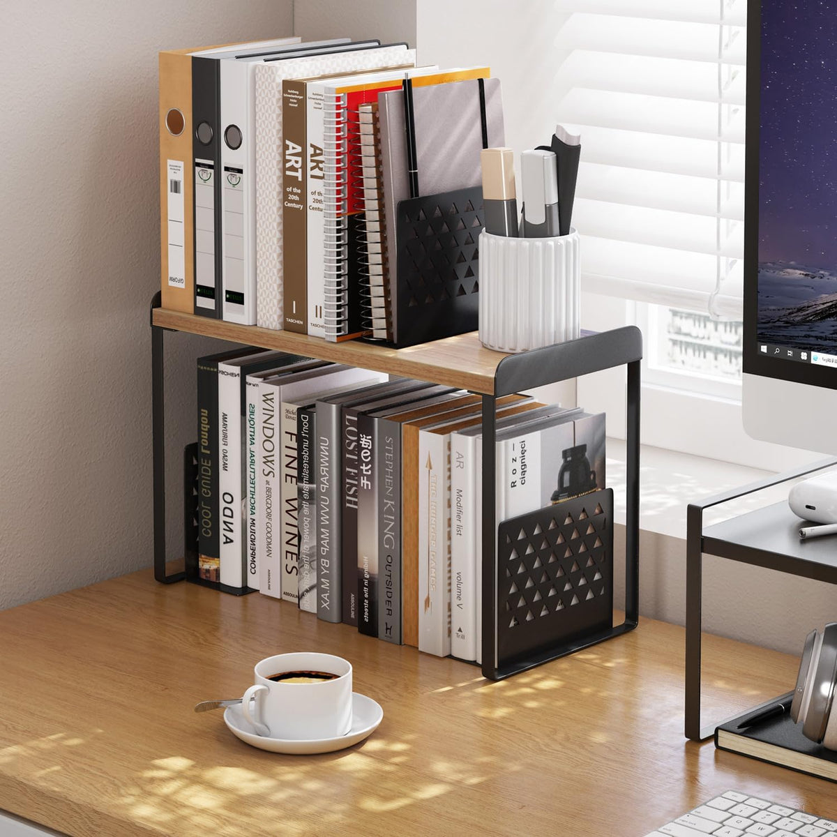 Mitus Shelf Organizer and Storage, Tiered Wood Cabinet Rack for The Kitchen Counter, Bathroom