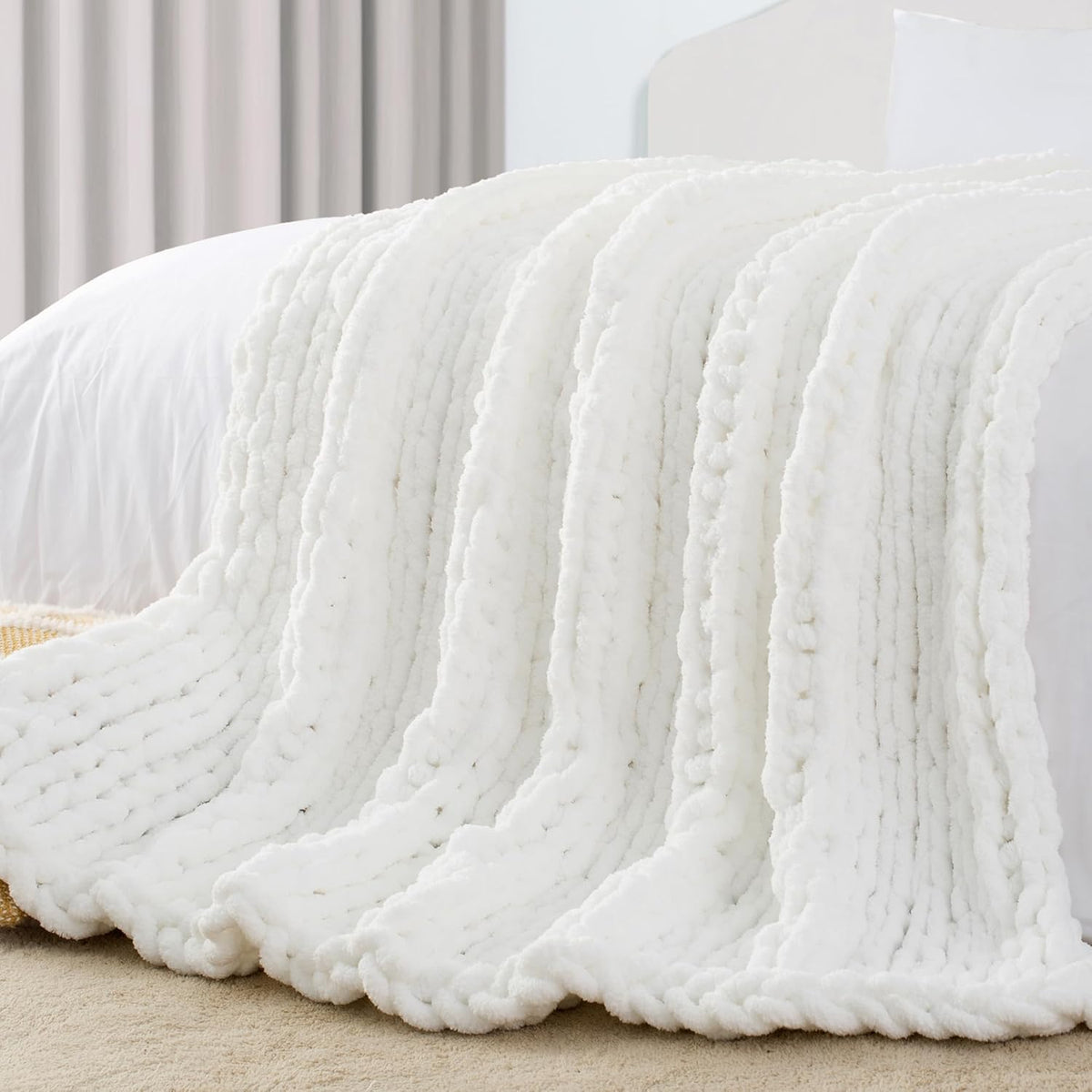 Carriediosa Chunky Knit Throw Blanket 60" X 80" Twin, 100% Hand Made Large Chenille Loop Yarn Soft
