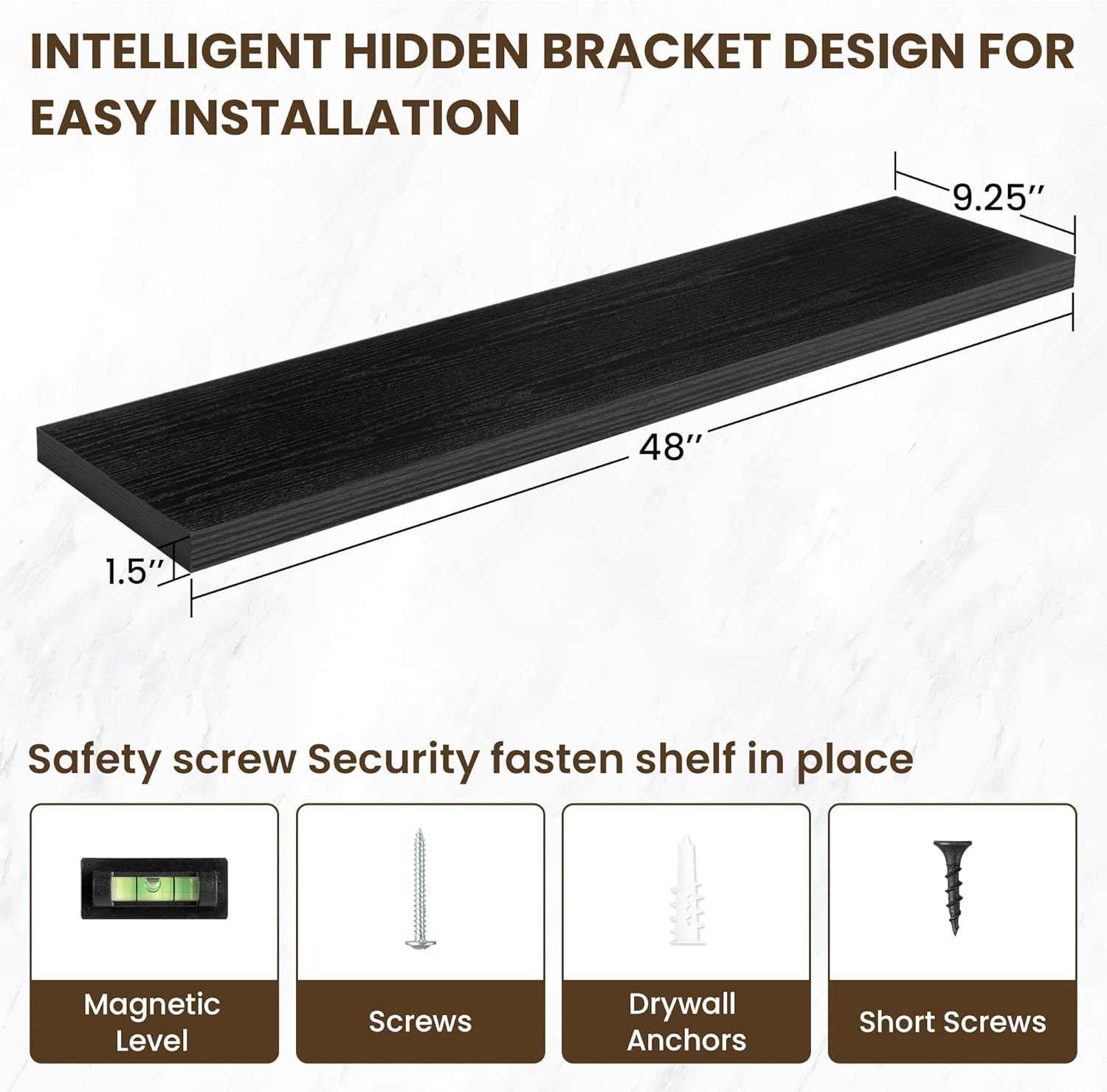 48 Inch Floating Shelves, 48"x9.25"x1.5" Inch Deep Floating Shelves for Wall, Wooden Shelves for