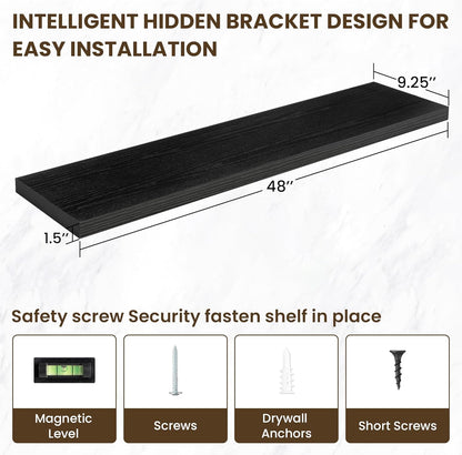 48 Inch Floating Shelves, 48"x9.25"x1.5" Inch Deep Floating Shelves for Wall, Wooden Shelves for