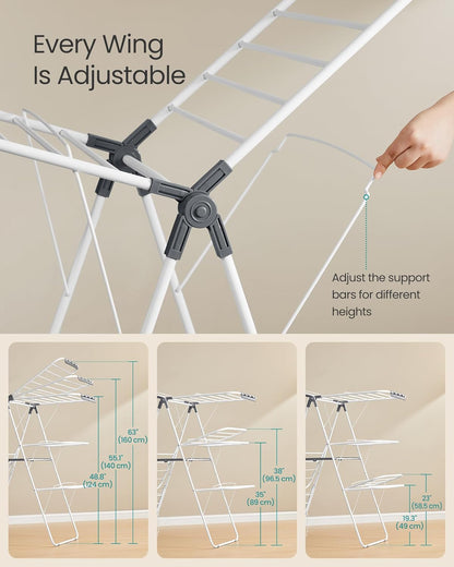 SONGMICS Clothes Drying Rack, Foldable 3-Level Laundry Rack, Free-Standing Large Drying Rack, with