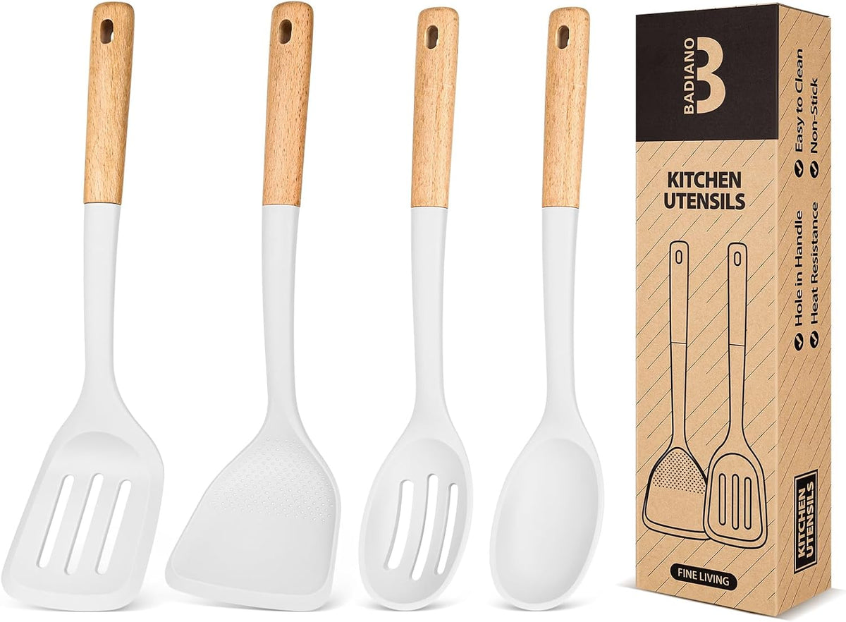Silicone Cooking Utensils Set, Perfectly Angled for Frying, Mixing,Serving,Draining,Turning and