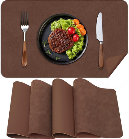 Faux Leather Placemats, Set of 4, 12''×17' Textures on Both Sides, Heat-Resistant, Waterproof and