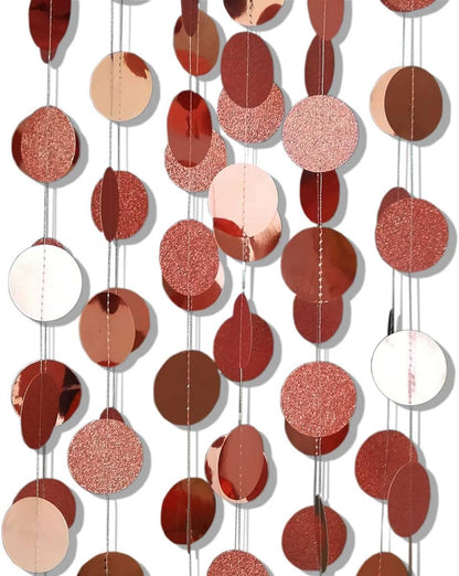 6 Pcs Glitter Rose Gold Paper Circle Dots Garland Party Hanging Decorations Bachelorette Party