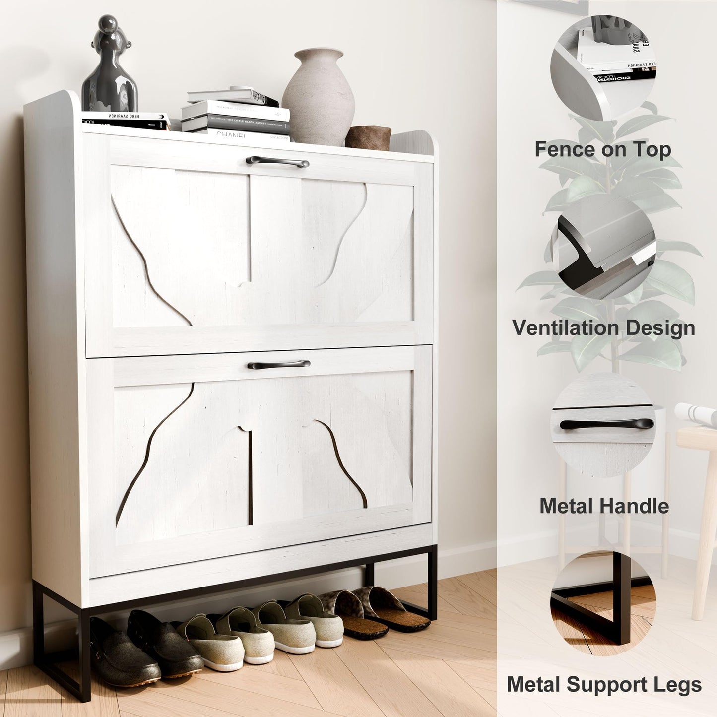 infurnic Shoe Storage Cabinet with 2 Flip Drawers, Narrow Shoe Cabinet for Entryway, Freestanding