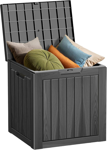 35 Gallon Outdoor Storage Box Waterproof Lockable Resin Deck Box Large, Patio Storage Bin for Pool