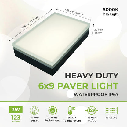 LUMENGY Paver Light 6×9 Inch, (5.82 inch X 8.85 inch) Glare-Free 5000K Brick Lighting for Paver
