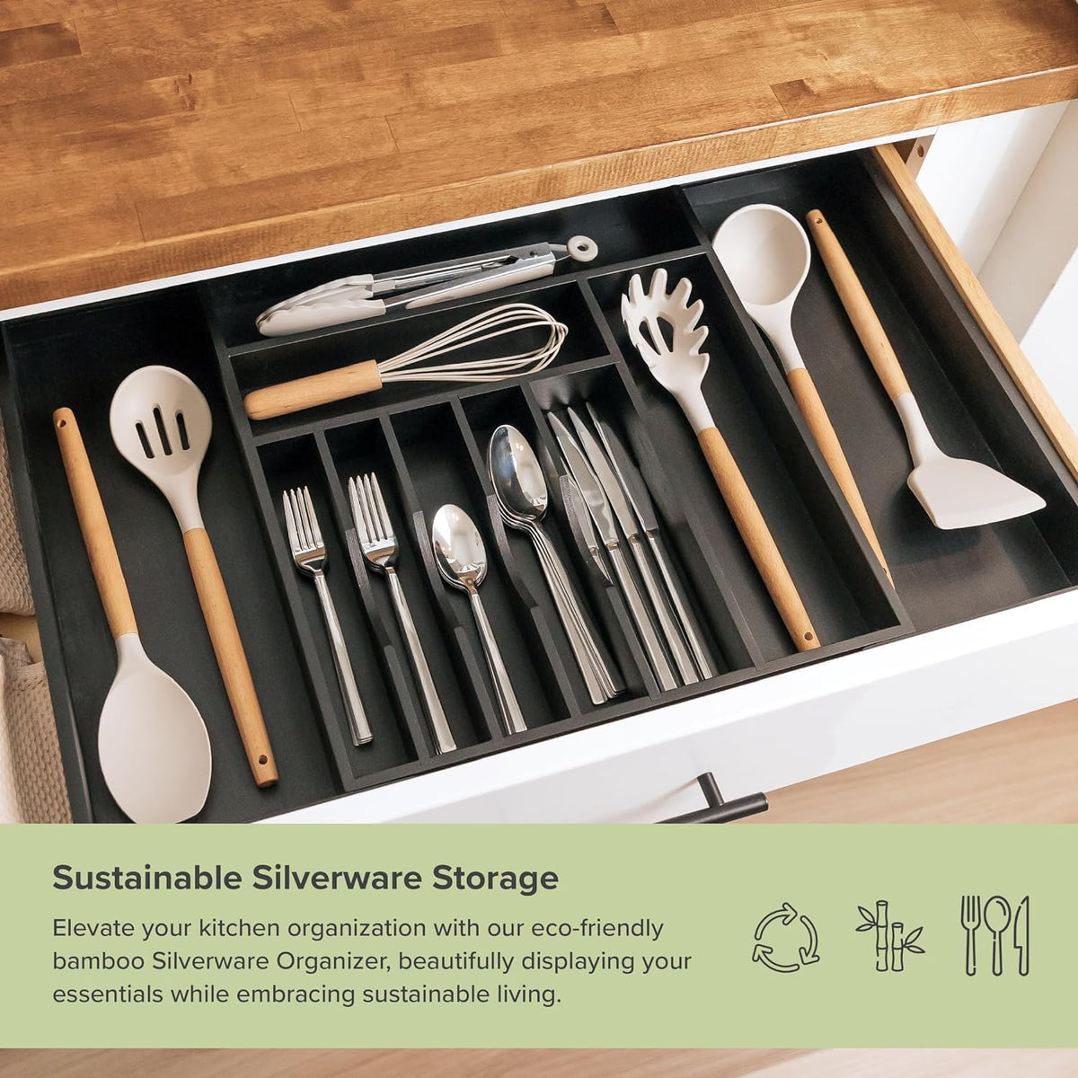 Premium Silverware, Flatware and Utensil Organizer for Kitchen Drawers, Food-Safe Contract Grade