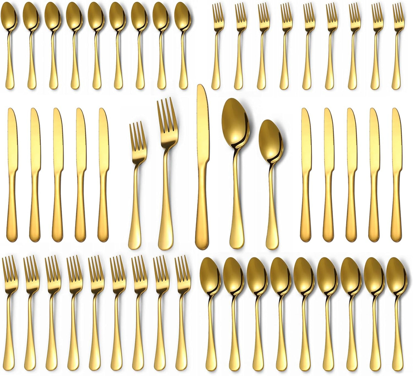 Lazycorner 50 Pcs Gold Silverware Set for 10, Food Grade Stainless Steel Flatware Set Include