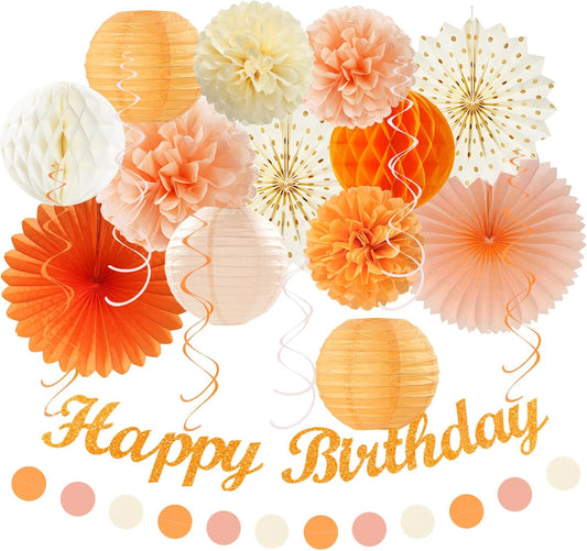 Orange-Beige Fal Boho Birthday Party-Decorations - 21pcs Autumn One Two Sweet Peach Happy