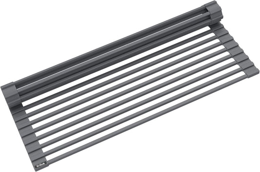 Kraus Multipurpose Over-Sink Roll-Up Dish Drying Rack, Colander and Trivet in Dark Grey, KRM-10DG