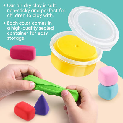 Drama Planet Air Dry Clay Kit for Kids - 18 Cans of Modeling Clay, 46-Page Guidebook with 26