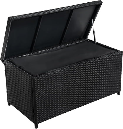 Outdoor 70 Gallon Wicker Storage Box with Waterproof Liner, Patio PE Rattan Storage Container for