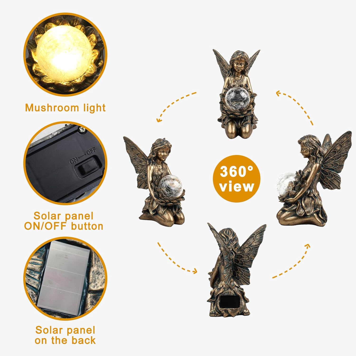 Garden Statues Outdoor Flower Fairy Decor,Solar Powered Outdoor Resin Statues-Patio Lawn Yard
