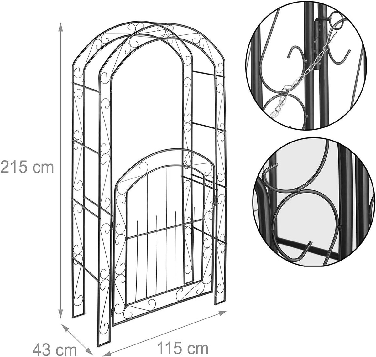 Steel Garden Arch with Gate, Garden Arbor for Various Climbing Plant, Metal Archway Trellis Pergola
