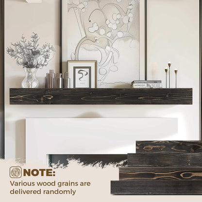 60x8x3 Fireplace Mantel - Handcrafted Hollow Rustic Solid Wood Wall Mounted Floating Shelf with