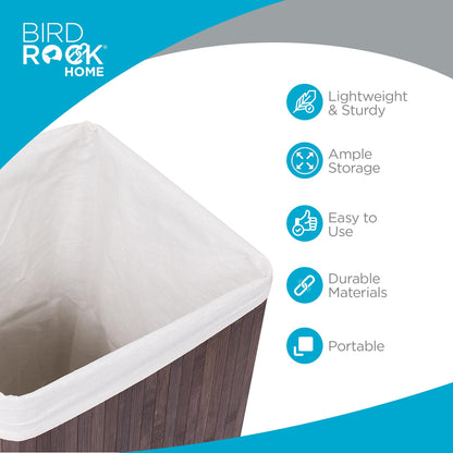 BirdRock Home Square Laundry Hamper with Lid and Cloth Liner | Bamboo | Espresso | Easily Transport