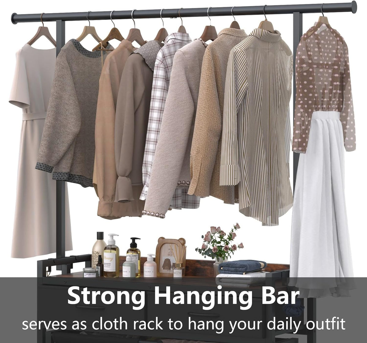 Laundry Sorter Hamper with Hanging Cloth Rack, Laundry Basket with 3 Section Pull-Out Rolling Bags