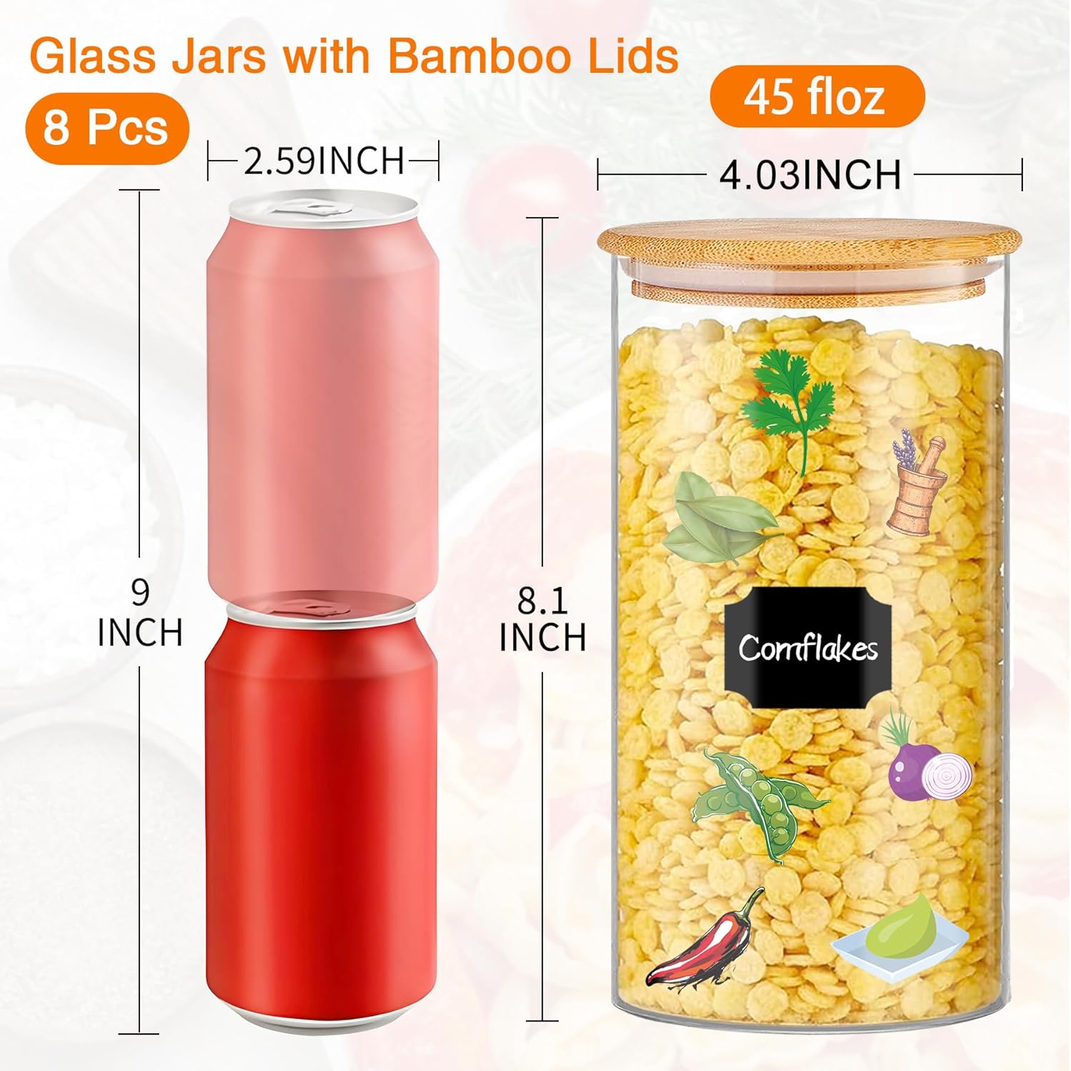 Glass Storage Jars 45 oz 4 Pcs Clear Glass Food Storage Containers with Airtight Bamboo Lid